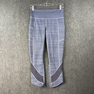 ATHLETA Women's High Rise Jacquard Mesh Chat To Town Capri Blue Size Small EUC